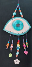 Load image into Gallery viewer, CERAMIC GLAZED "EYE" WITH CERAMIC AND WOODEN BEADS DECORATION
