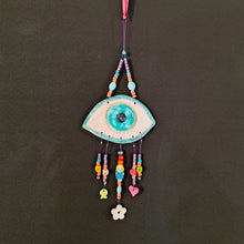 Load image into Gallery viewer, CERAMIC GLAZED "EYE" WITH CERAMIC AND WOODEN BEADS DECORATION
