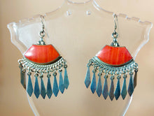 Load image into Gallery viewer, SILVER EARRINGS ETHNIC,  HANDMADE, WITH DARK ORANGE CORAL
