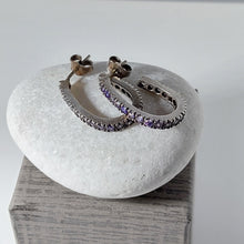 Load image into Gallery viewer, SILVER OPEN HOOPS WITH LILAC ZIRCONIA
