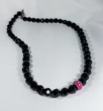 Load image into Gallery viewer, NECKLACE WITH BLACK BOHEMIAN RECTANGULAR CRYSTALS + CENTRAL SILVER BEAD WITH FUCHSIA ZIRCONIA
