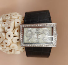 Load image into Gallery viewer, WATCH "FIRENZE" FOR WOMAN WITH STAINLESS STEEL DIAL + LITTLE STRASS STONES AND MOTHER OF PEARL , BLACK CROCO BAND 
