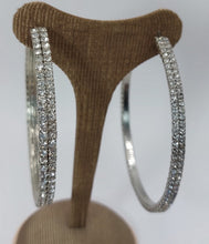 Load image into Gallery viewer, STAINLESS  WHITE METAL , HOOPS WITH 2 ROWS SHINY STRASS

