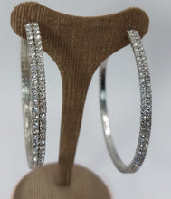 Load image into Gallery viewer, STAINLESS  WHITE METAL , HOOPS WITH 2 ROWS SHINY STRASS
