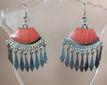 Load image into Gallery viewer, SILVER EARRINGS ETHNIC,  HANDMADE, WITH DARK ORANGE CORAL
