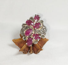Load image into Gallery viewer, SILVER RING PRECIOUS STONES RUBIES MARCASITES
