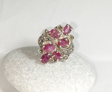Load image into Gallery viewer, SILVER RING PRECIOUS STONES RUBIES MARCASITES

