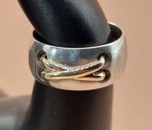 Load image into Gallery viewer, HANDMADE RING GOLDEN STRIPES ANAGLYPH X-SHAPE SILVER 925⁰+GOLD 14K
