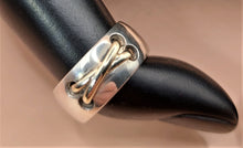 Load image into Gallery viewer, HANDMADE RING GOLDEN STRIPES ANAGLYPH X-SHAPE SILVER 925⁰+GOLD 14K
